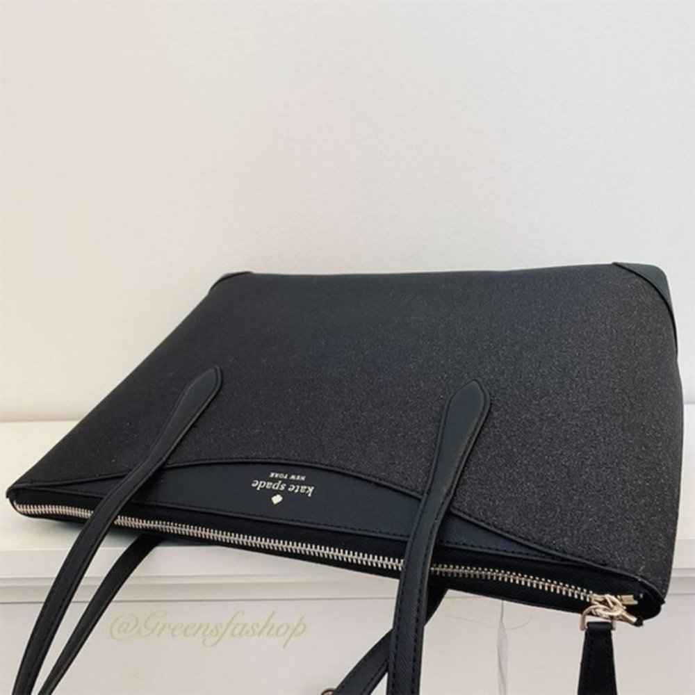 Kate spade shimmy glitter tote shoulder bag black new - Picture 7 of 11